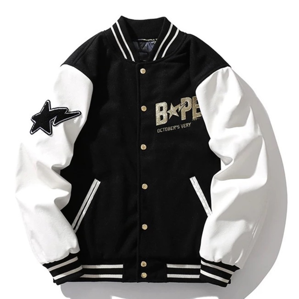 Black and white Ovo x Bape varsity jacket small M